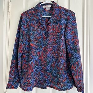 Vintage Donkenny Classic Blouse Womens Sz L Polyester Disco Camp Funky 80s